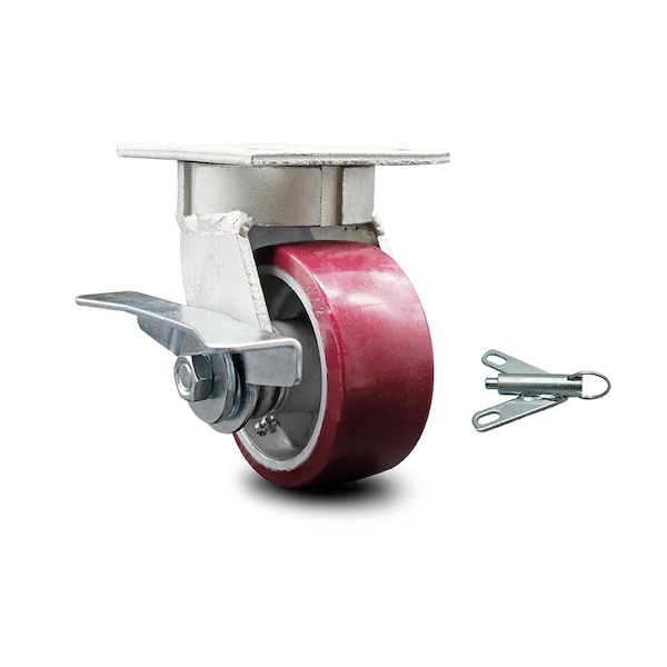 4 Inch Kingpinless Poly on Aluminum Wheel Caster with Brake and Swivel Lock SCC
